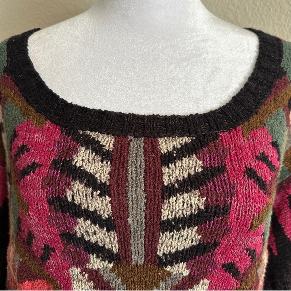 PERUVIAN CONNECTION Wool Serenata Pullover Fringe in Magenta Coral Sage Sz. XL - Picture 6 of 13